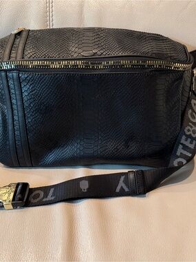 Black Textured sling Bag with Branded Strap